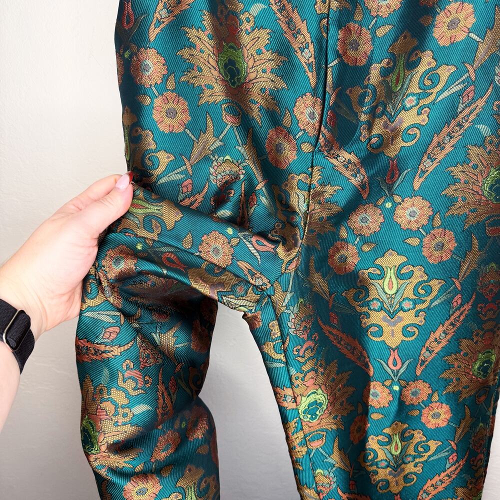 Anthropologie Maeve Melyssa Jacquard Jade Gold Metallic Paisley Trouser Pants XS - Picture 7 of 16